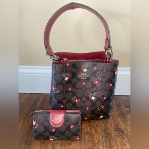Coach Small Town Bucket Bag With Heart Petal Print AND matching wallet.